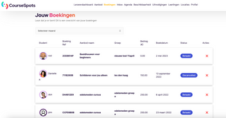 Boekingenoverzicht